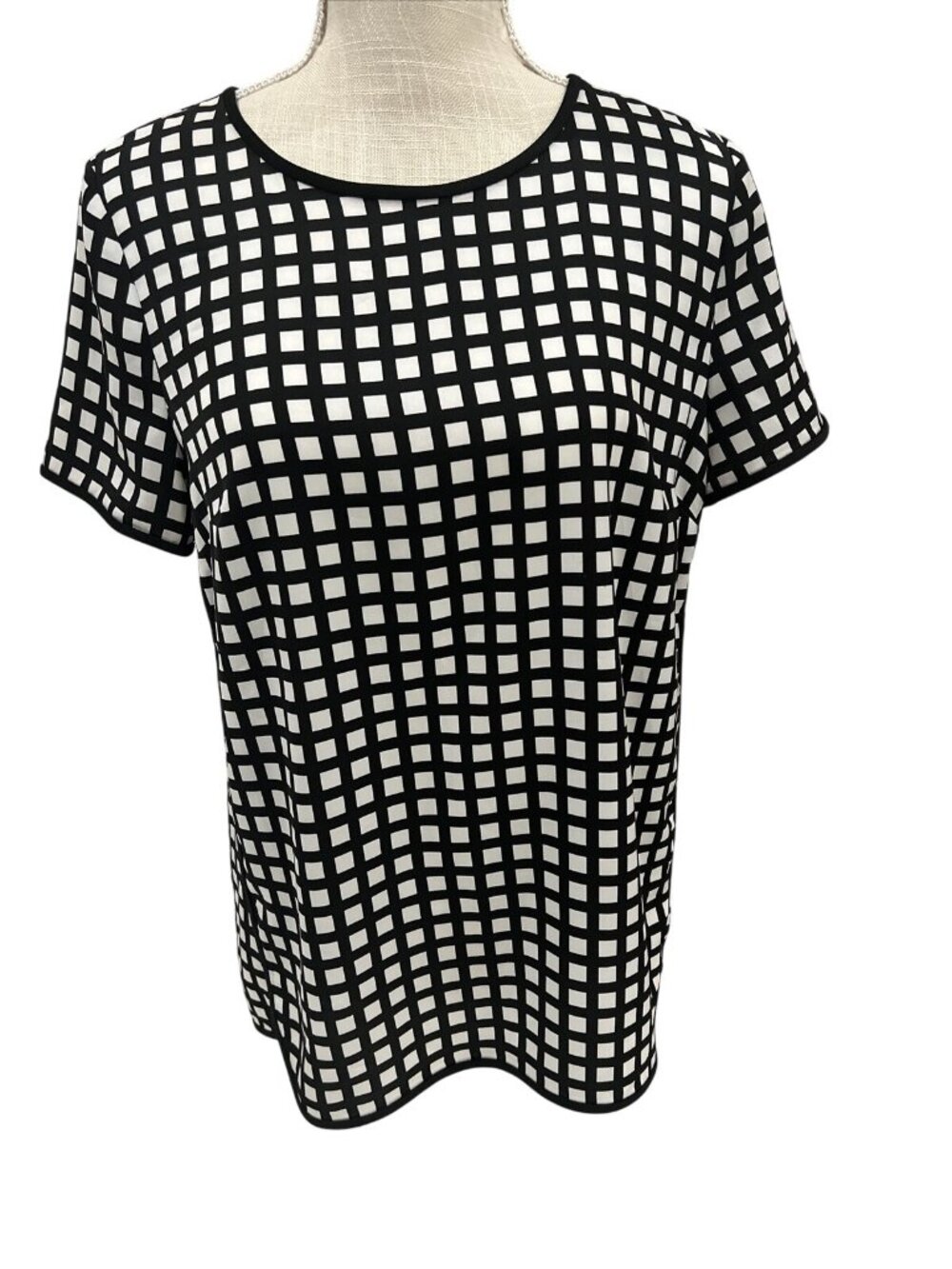J.Crew Womens Black & White Grid Pattern Short-Sleeve Blouse Size S Modern Chic
